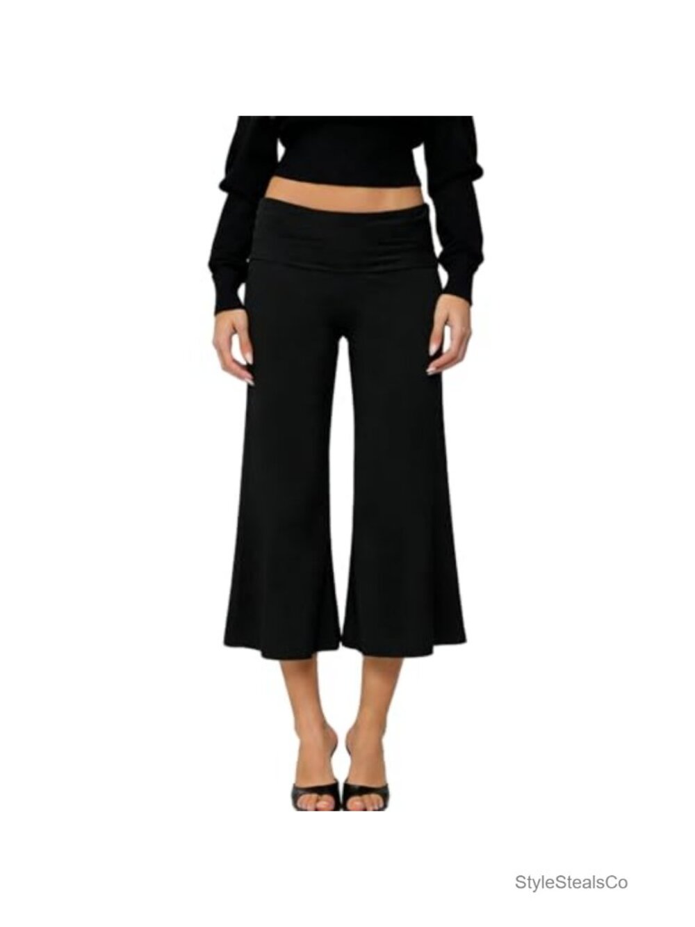 Women's Fold Over Capri Pants Flowy Low Rise Wide Leg Yoga Gaucho